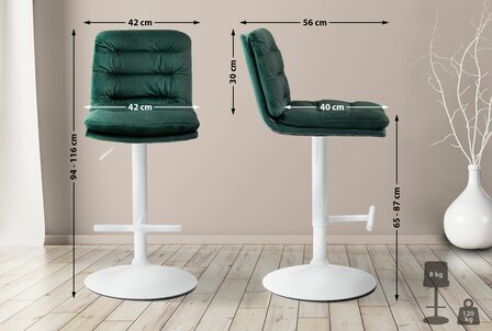 2-delige set barkrukken Dimir fluweel wit, Groen