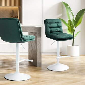 2-delige set barkrukken Dimir fluweel wit, Groen