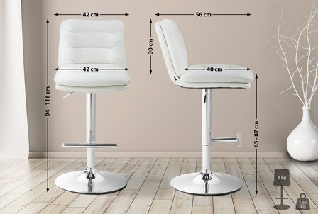 2-delige set barkrukken Dimir kunstleer chroom, Wit