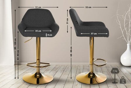 2-delige set barkrukken Braga Goud Stof, Zwart