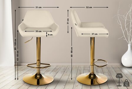 Barstoel Braga Goud Kunstleer, Creme