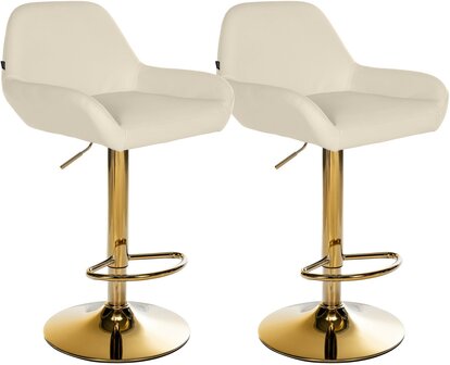 2-delige set barkrukken Braga Goud Kunstleer, Creme