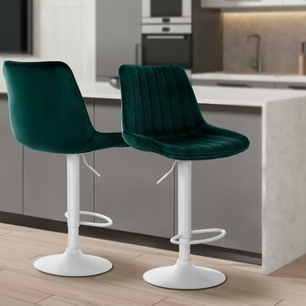 2-delige set barkruk Tino fluweel wit, Groen