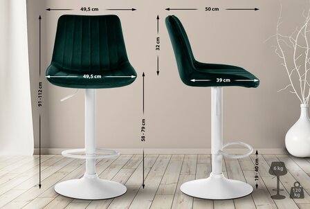 2-delige set barkruk Tino fluweel wit, Groen