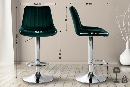 Barkruk Tino Fluweel chroom, Groen