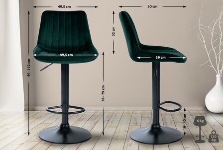 Barkruk Tino Fluweel zwart, Groen