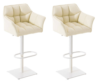 2-delige set barkrukken Domasa kunstleer wit, Creme