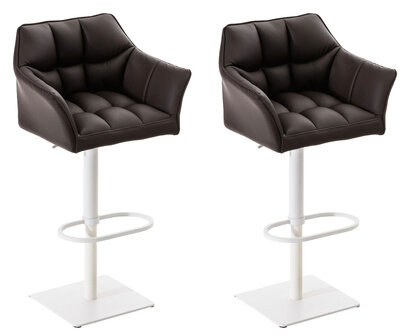 2-delige set barkruk Domasa kunstleer wit, Bruin