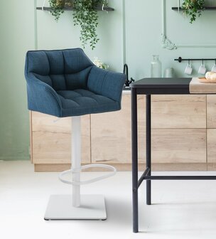 2-delige set barkruk Domasa stof wit, Blauw