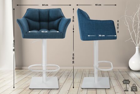 2-delige set barkruk Domasa stof wit, Blauw