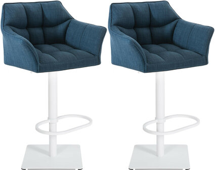 2-delige set barkruk Domasa stof wit, Blauw