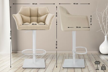 2-delige set barkruk Domasa stof wit, Creme