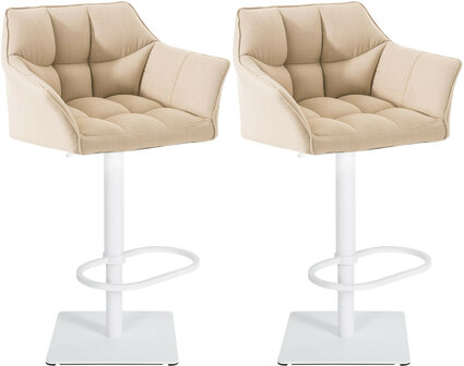 2-delige set barkruk Domasa stof wit, Creme