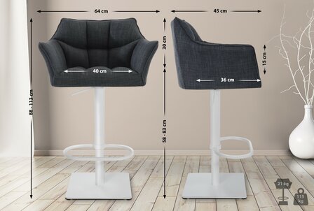 2-delige set barkruk Domasa stof wit, Grijs
