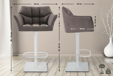 2-delige set barkruk Domasa stof wit, Grijs