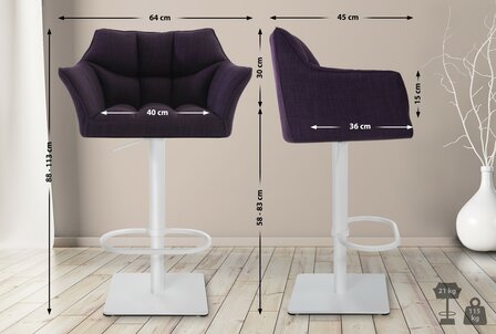 2-delige set barkruk Domasa stof wit, Paars