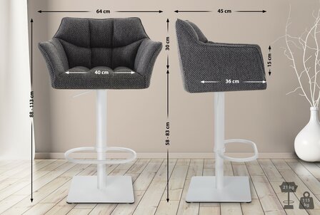 2-delige set barkruk Domasa stof wit, Grijs