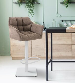 2-delige set barkruk Domasa stof wit, Bruin