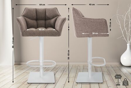 2-delige set barkruk Domasa stof wit, Bruin