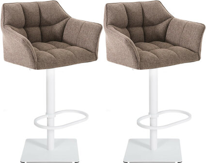 2-delige set barkruk Domasa stof wit, Bruin