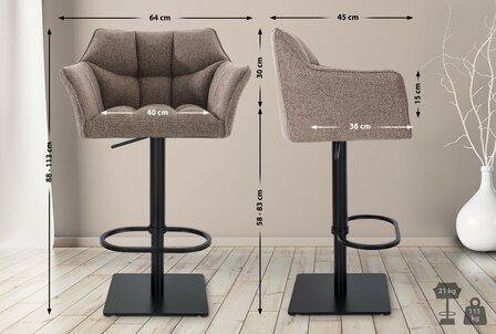 2-delige set barkruk Domasa stof zwart, Bruin