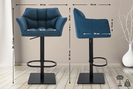 2-delige set barkruk Domasa stof zwart, Blauw