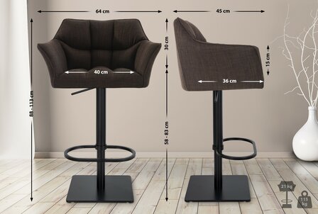 2-delige set barkruk Domasa stof zwart, Bruin