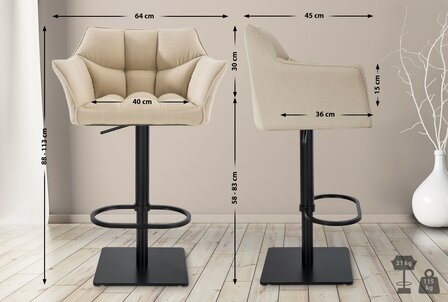 2-delige set barkruk Domasa stof zwart, Creme