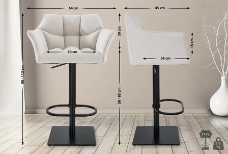 2-delige set barkruk Domasa stof zwart, Wit