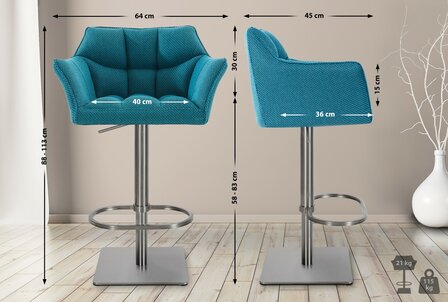 2-delige set barkruk Domasa stof roestvrij staal, 