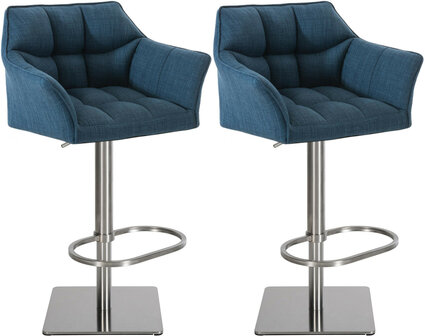 2-delige set barkruk Domasa stof roestvrij staal, Blauw