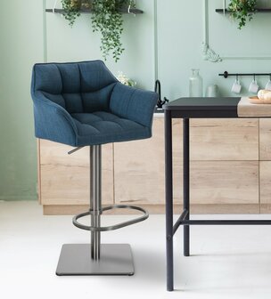 2-delige set barkruk Domasa stof roestvrij staal, Blauw