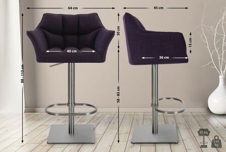 2-delige set barkruk Domasa stof roestvrij staal, Paars