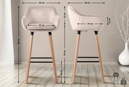 2-delige set barkruk Grint fluweel, Creme
