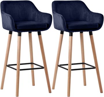 2-delige set barkruk Grint fluweel, Blauw