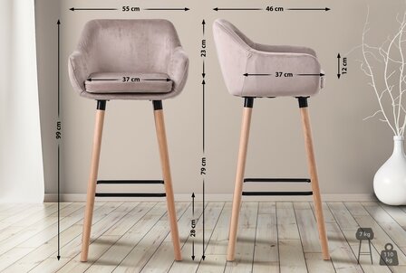 2-delige set barkruk Grint fluweel, Grijs