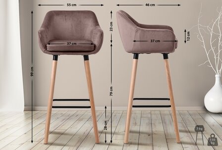 2-delige set barkruk Grint fluweel, 