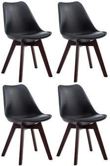 4-delige set bezoekersstoelen Birnii V2 Walnoot kunstleer, Zwart