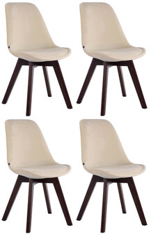 4-delige set bezoekersstoelen Birnii V2 fluweel walnoot, Creme
