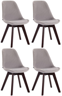 4-delige set bezoekersstoelen Birnii V2 fluweel walnoot, Grijs