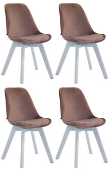 4-delige set bezoekersstoelen Birnii V2 fluweel wit, Bruin