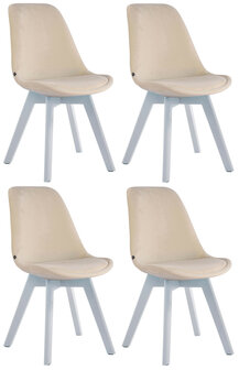 4-delige set bezoekersstoelen Birnii V2 fluweel wit, Creme