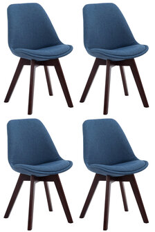 4-delige set bezoekersstoelen Birnii V2 Walnoot Stof, Blauw