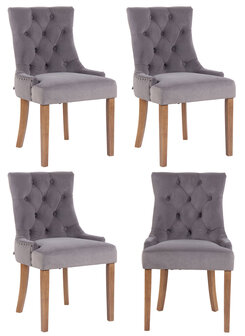 4-delige set eetkamerstoelen Eberdean fluweel antiek-licht, Grijs