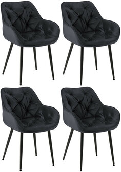 4-delige set stoelen Tinni fluweel, Zwart