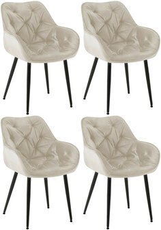 4-delige set stoelen Tinni fluweel, Creme