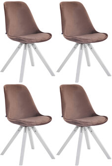 4-delige set stoelen Teulouso fluweel vierkant wit, Bruin