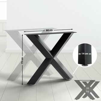 2x Tafelpoten Stontan 80x14x72 cm, Zwart