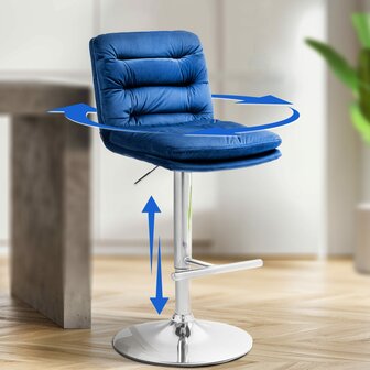 Barkruk Dimir Fluweel chroom, Blauw