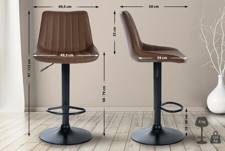 2-delige set barkruk Tino kunstleer zwart, Bruin